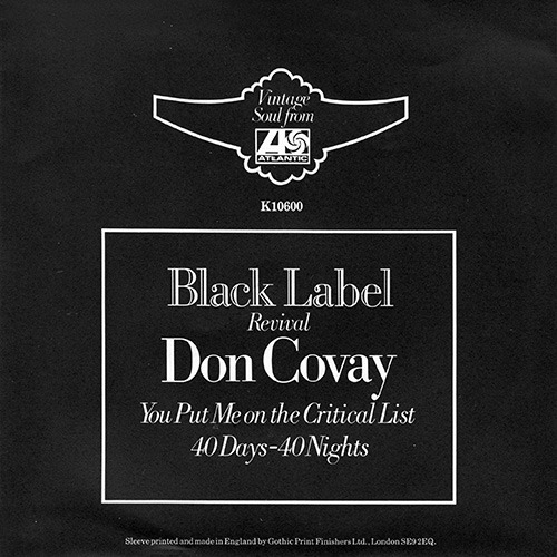 Don Covay : You've Got Me On The Critical List - 7" PS from UK, 1972
