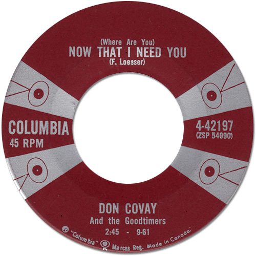 Don Covay and The Goodtimers : (Where Are You) Now That I Need You - 7" CS from Canada, 1961