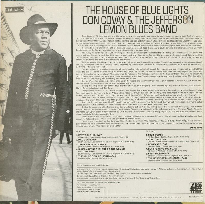 Don Covay and The Jefferson Lemon Blues Band : The House of Blue Lights - LP from Canada, 1969