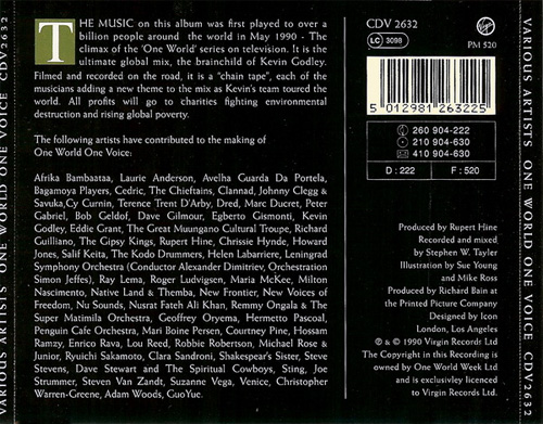 V/A incl. Rupert Hine, Lou Reed, Bob Geldof, etc. : One World One Voice - CD from Germany, 1990