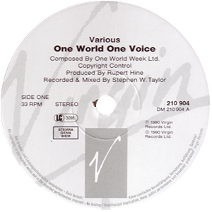V/A incl. Rupert Hine, Lou Reed, Bob Geldof, etc. : One World One Voice - LP from Germany, 1990