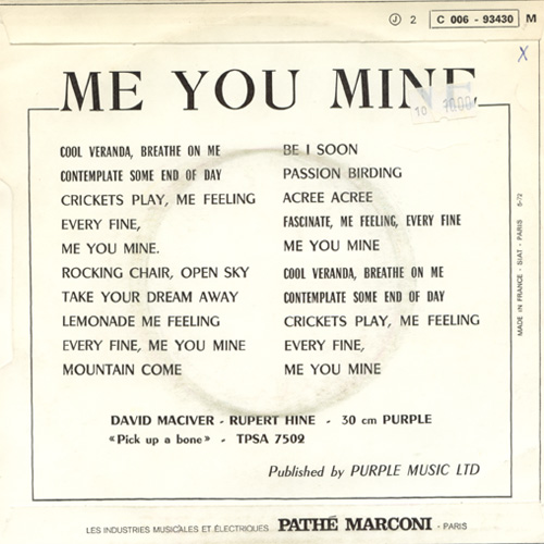 Rupert Hine - Me You Mine - EMI 2C 006 93430 France 7" PS