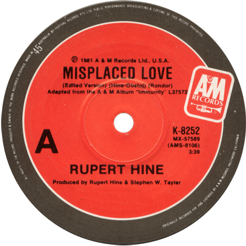Rupert Hine - Misplaced Love - A&M K 8252 Australia 7" CS