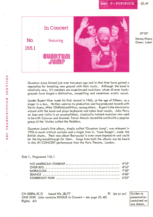 Quantum Jump / Rogue - BBC TS: In Concert - 155 - BBC TS 141925  UK LP