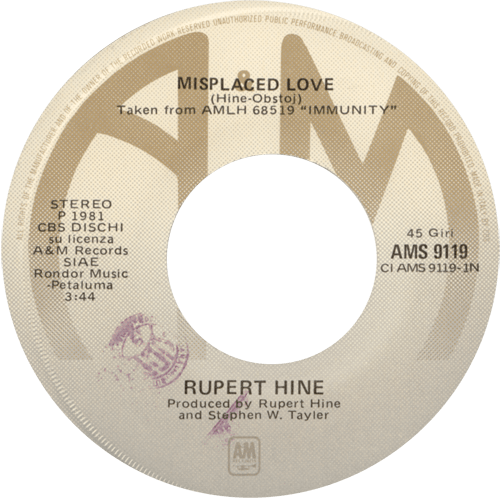 Rupert Hine : Misplaced Love - 7" PS from Italy, 1981