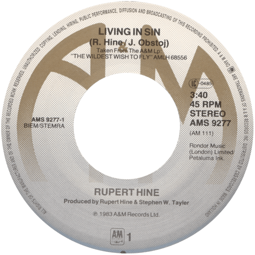 Rupert Hine - Living In Sin - A&M AMS 9277 Holland 7" PS