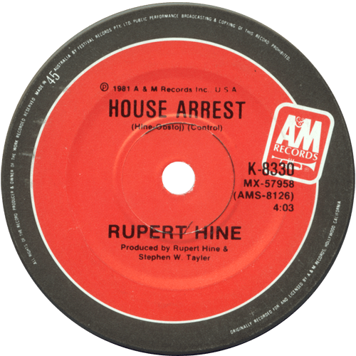 Rupert Hine - Surface Tension - A&M K 8330 Australia 7" CS