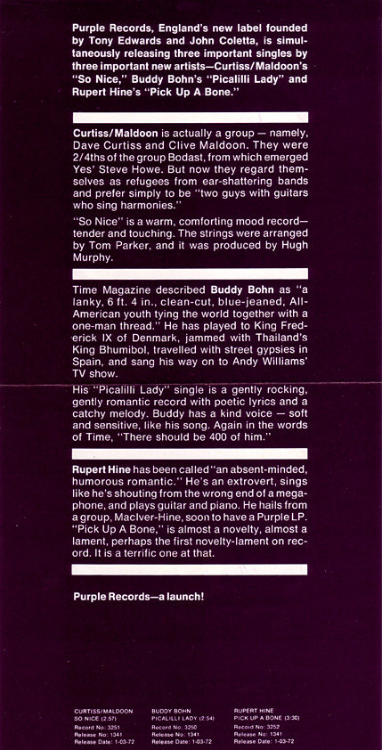 Rupert Hine : Pick Up A Bone - 7" CS from USA, 1972