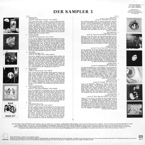 V/A incl. Rupert Hine, Roger Glover, Jon Lord, Del Shannon, Man, Mitch Ryder, Renaissance, etc. : Line - Der Sampler 3 - LP from Germany, 1986