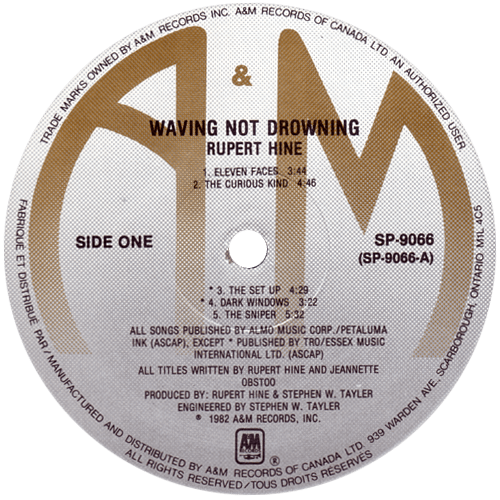 Rupert Hine - Waving Not Drowning - A&M SP-9066 Canada LP