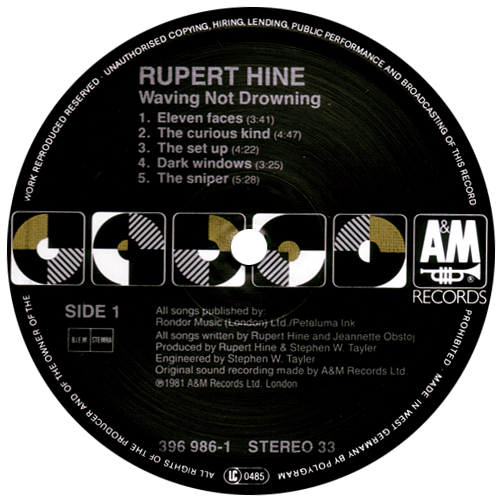 Rupert Hine - Waving Not Drowning - A&M 396986-1 Germany LP