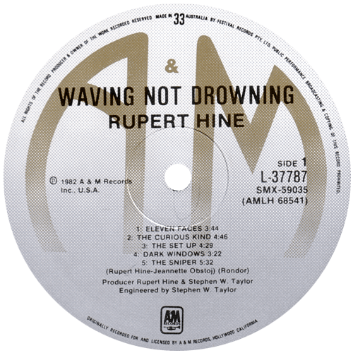 Rupert Hine - Waving Not Drowning - A&M L 37787 Australia LP