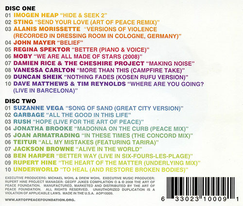 V/A incl. Rupert Hine, Underworld, Moby, Suzanne Vega, Garbage, Rush, Teitur, The Art Of Noise, Sting, Alanis Morissette, Garbage, Imogen Heap, Dave Matthews, etc. : Songs For Tibet: The Art Of Peace (Wisdom. Action. Freedom.) - CDx2 from USA, 2008