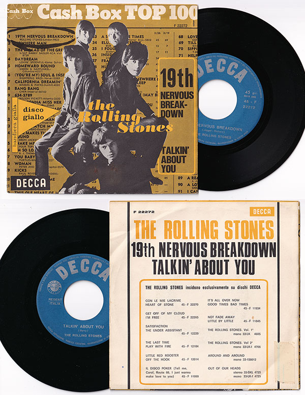 The Rolling Stones - 19th Nervous Breakdown - Decca F 22272 Italy 7" PS
