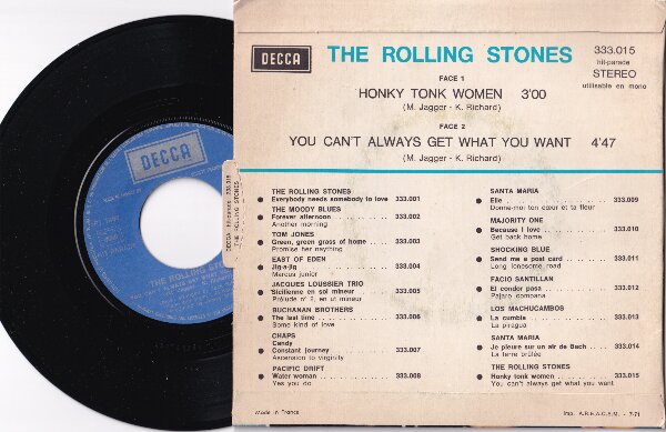 The Rolling Stones: Honky Tonk Women - Decca 333.015, France 1971, 7" PS