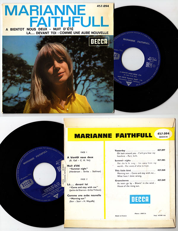 Marianne Faithfull: À Bientôt Nous Deux, 7" EP, France, 1966 - $ 107