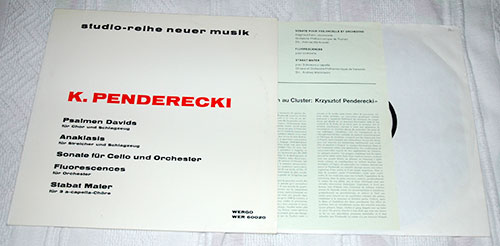 Penderecki: Psalmen Davids + Anaklasis + Sonate Fur Cello Und Orchester + Flurorescences + Stabat Mater, LP, France - 25 €