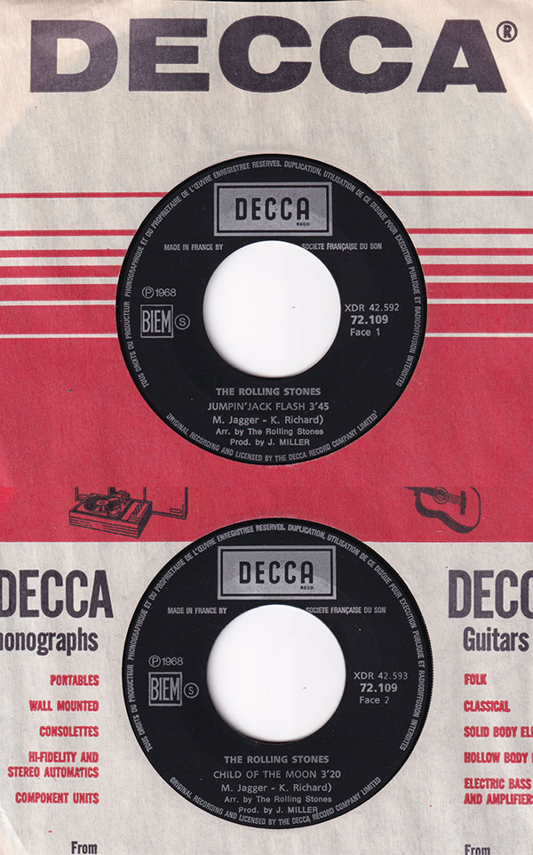The Rolling Stones: Jumpin' Jack Flash - Decca 72.109, France 1968, 7" CS