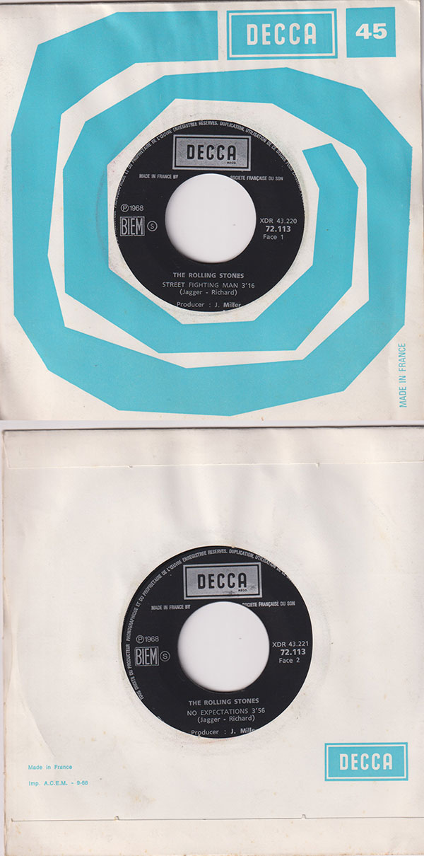 The Rolling Stones: Street Fighting Man - Decca 72.113, France 1968, 7" CS