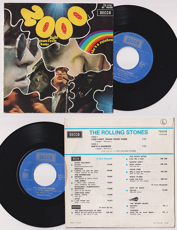 The Rolling Stones: 2000 Light Years From Home - Decca HP 79016, France 1970, 7" PS