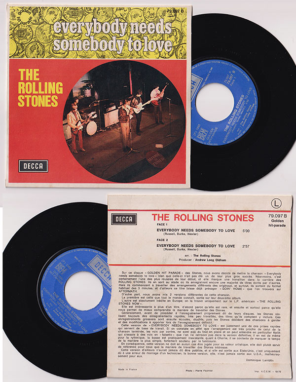 The Rolling Stones: Everybody Needs Somebody To Love, 7" PS, France, 1970 - 92&nbsp;&euro;