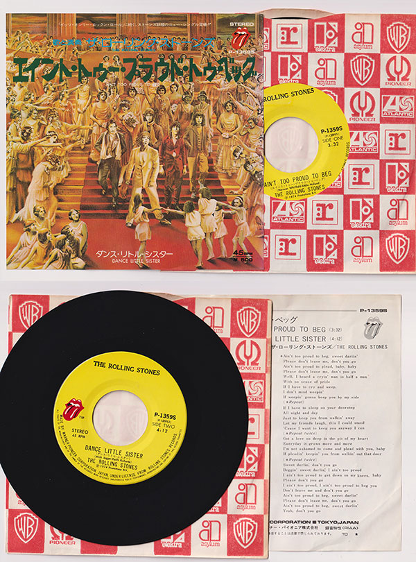 The Rolling Stones: Ain't Too Proud To Beg - Pioneer P 1359S, Japan 1975, 7" in insert sleeve