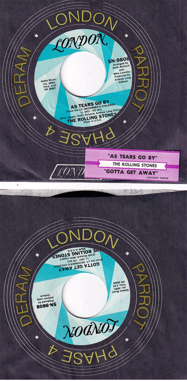The Rolling Stones: As Tears Go By - London 5N-9808, USA 1973, 7" CS