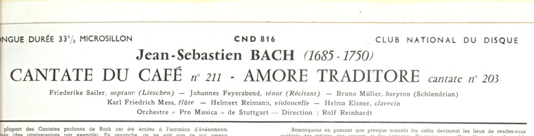 Bach - Cantate du Café - Amore Traditore - CND CND 816 France LP