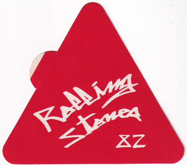 The Rolling Stones: 1982 European tour - unused backstage pass, red triangle, UK 1982, backstage pass