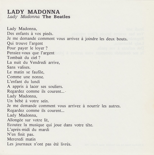 The Beatles : Lady Madonna, flyer, France, 1969 - $ 10.8
