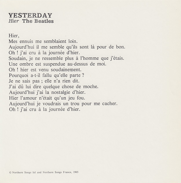 The Beatles : Yesterday, flyer, France, 1965 - £ 8.6
