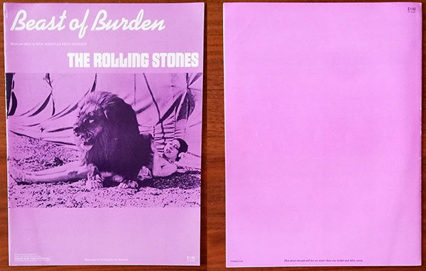The Rolling Stones: Beast Of Burden - Schaltone B.V., USA 1978, sheet music