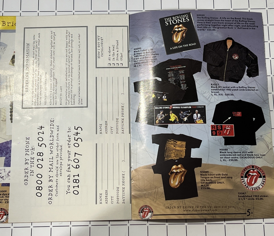 The Rolling Stones: Bridges to Babylon Tour 1999 Merchandise Catalogue  - Rolling Stones, UK 1999, catalogue