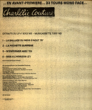 Charlélie Couture - En Avant-Première 33 Tours mono face - Island 6863 155 France LP