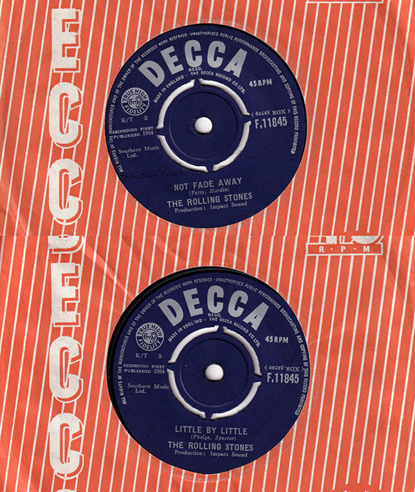 The Rolling Stones: Not Fade Away - Decca F.11845, UK 1964, 7" CS