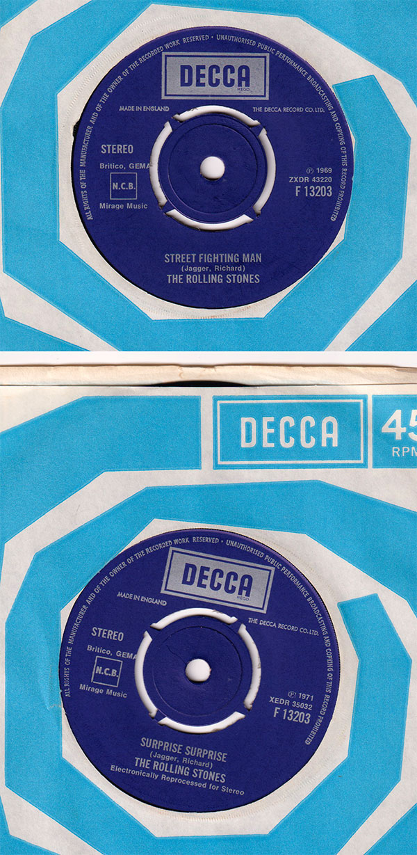 The Rolling Stones: Street Fighting Man - Decca F 13203, UK 1971, 7" CS