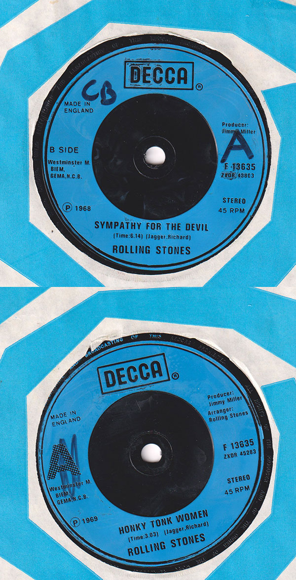 The Rolling Stones: Honky Tonk Women - Decca F 13635, UK 1982, 7" CS