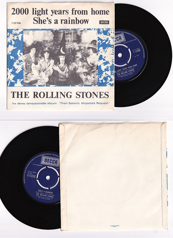 The Rolling Stones : 2000 Light Years From Home, 7" PS, Denmark, 1967 - 58 €