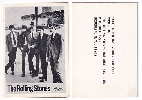 The Rolling Stones - Fan Club card (1964) 'Start a Rolling Stones Fan Club' - London  USA postcard