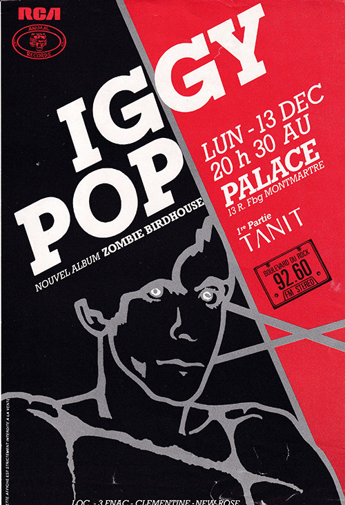 Iggy Pop - flyer for the Paris' show at the Palace Theatre, France, 1982 - RCA  France flyer