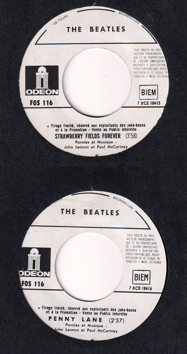The Beatles: Strawberry Fields Forever - Odeon FOS 116, France 1967, 7"