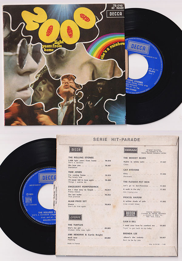 The Rolling Stones: 2000 Light Years From Home - Decca HP 79016, France 1968, 7" PS