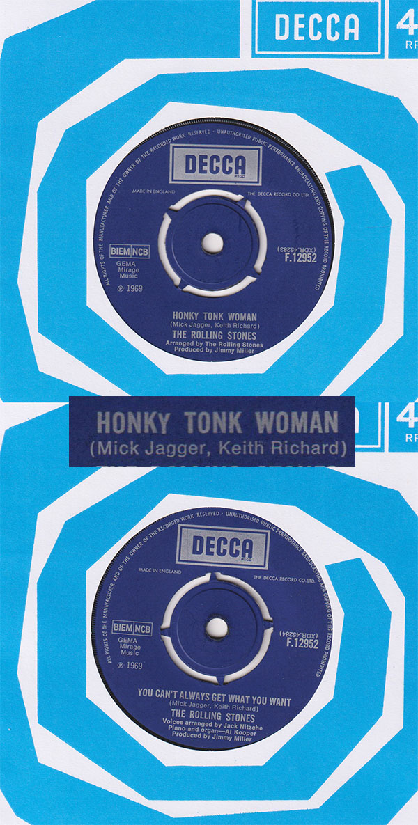 The Rolling Stones: Honky Tonk Women - Decca F.12952, UK 1969, 7" CS