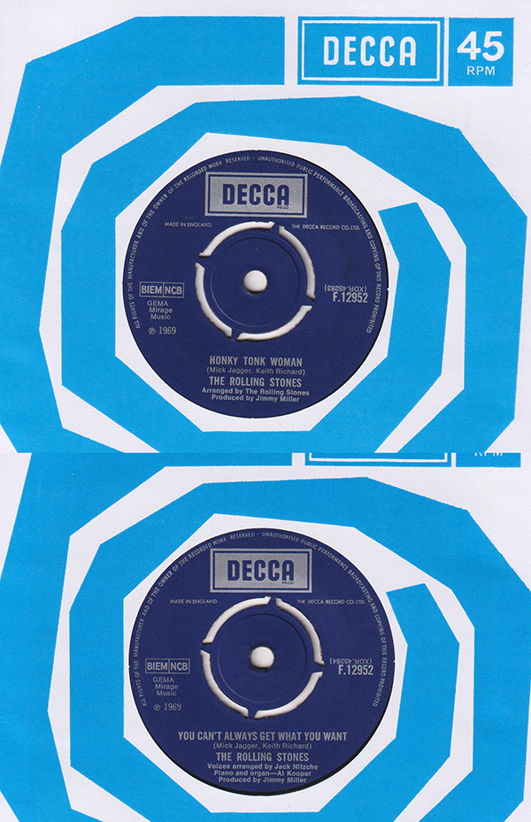 The Rolling Stones: Honky Tonk Women - Decca F.12952, UK 1969, 7" CS