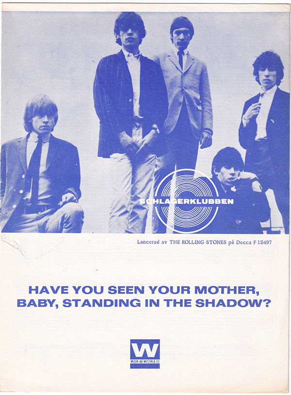 The Rolling Stones: Have You Seen Your Mother, Baby, Standing In The Shadow?, sheet music, Sweden, 1966 - £ 24.65