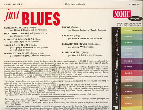V/A, incl. Memphis Slim, Martial Solal & more - Just Blues - Mode MDINT 9117 France LP