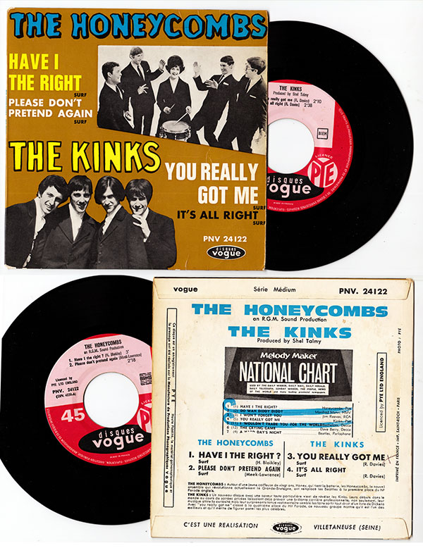 The Honeycombs / The Kinks : You Really Got Me, 7" EP, France, 1964 - $ 81