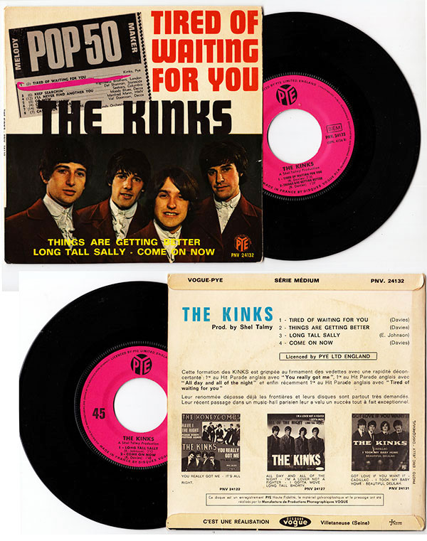 The Kinks - Tired Of Waiting For You - Vogue PNV. 24132 France 7" EP