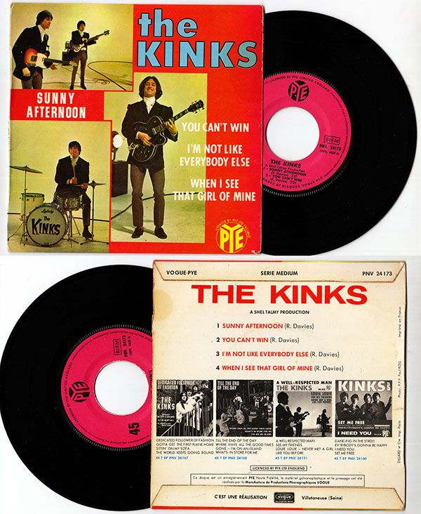 The Kinks : Sunny Afternoon, 7" EP, France, 1966 - 35 €