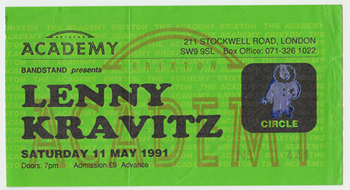 Lenny Kravitz : Lenny Kravitz 1991 London concert ticket, ticket, UK, 1991 - 10 €